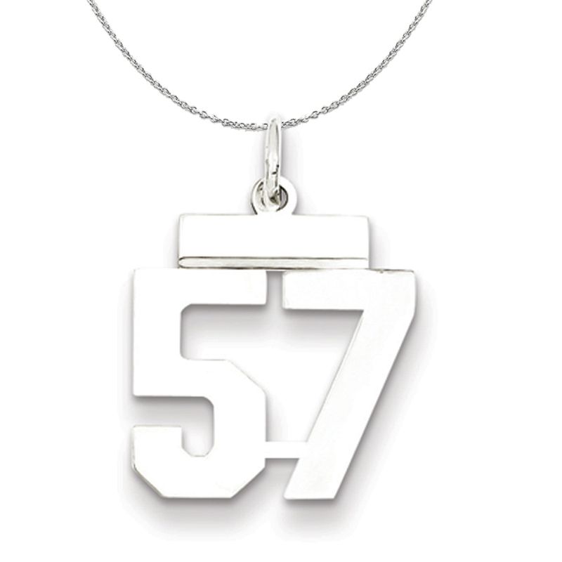 Silver, Athletic Collection, Small Polished Number 57 Necklace - 20 In